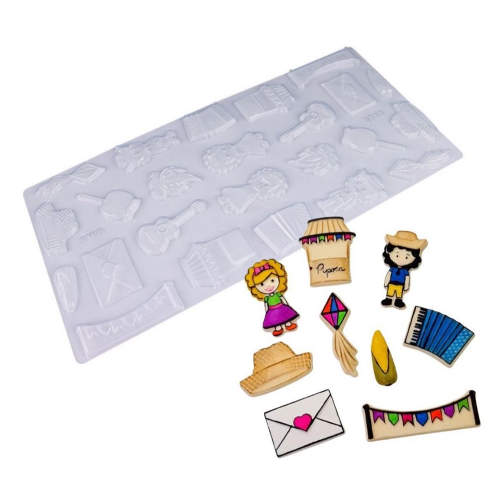 Kit 2 Formas Placa Acetato Apliques Festa Junina Para Bombom Trufa e Chocolate Bwb - CÓD: 9738