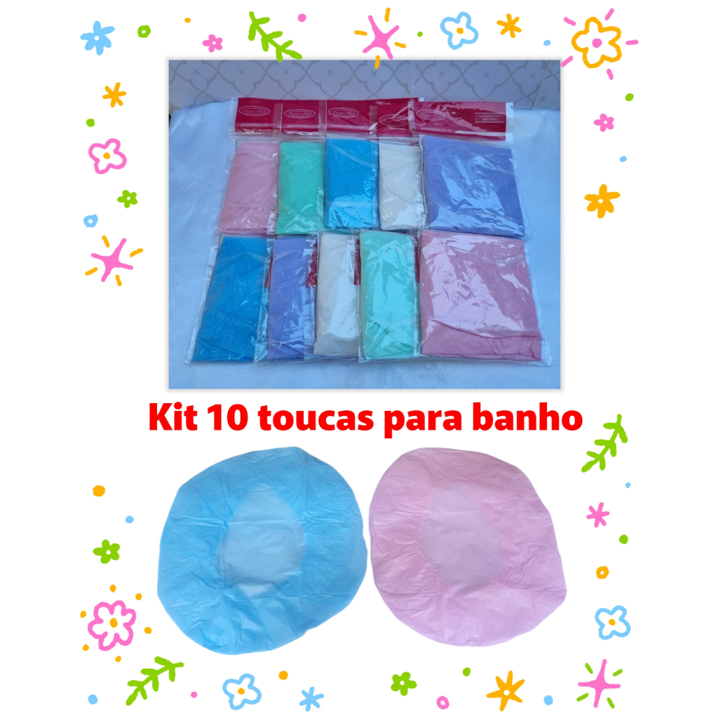 Kit 10 touca de banho sortidas impermeável e reutilizável