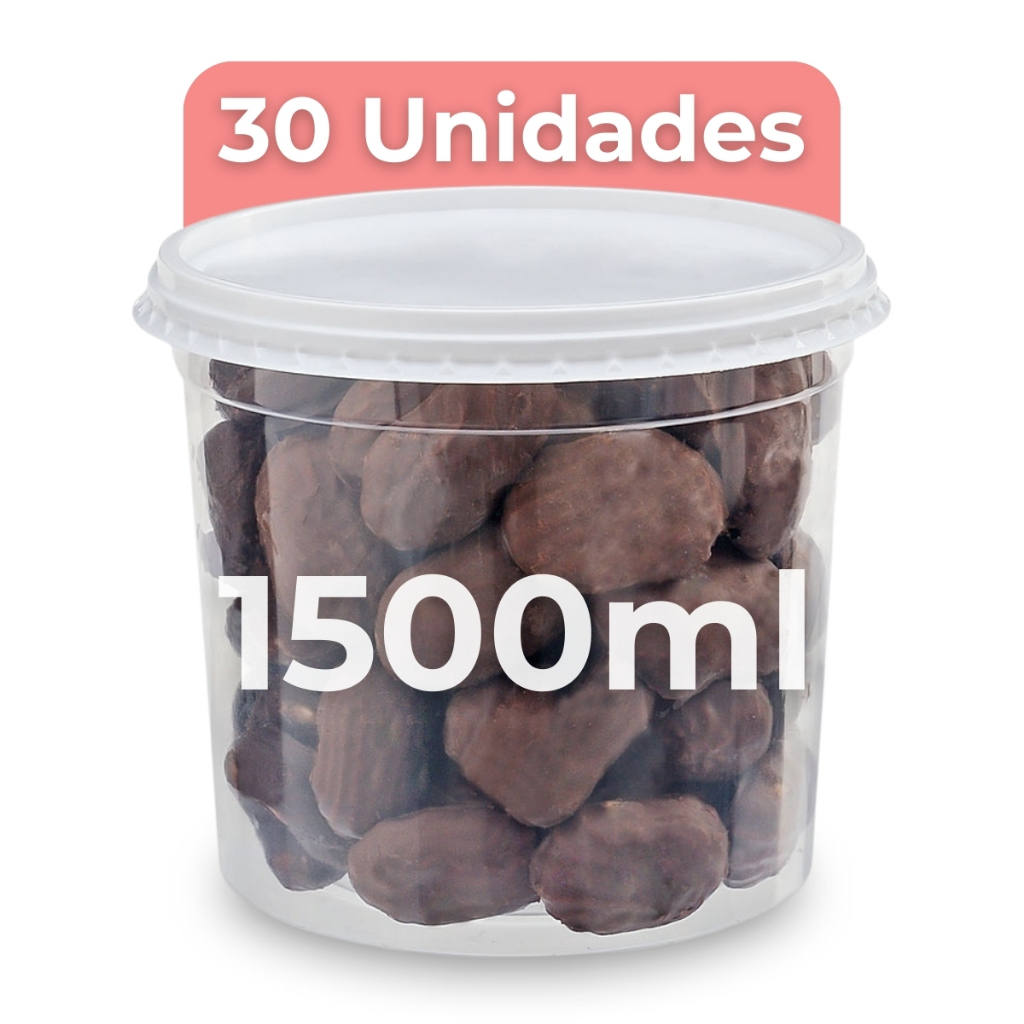Pote Plastico Descartavel 1,5 Litros Redondo 30 Unidades c/ Tampa