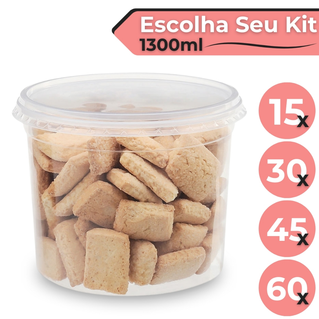Kit 15 / 30 / 45 / 60 Potes de Plástico 1300ml Bolo no Pote Sorvete Embalagem ESCOLHA SEU KIT
