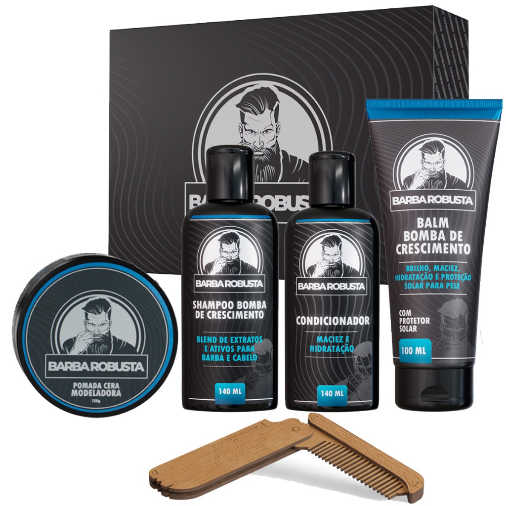 Kit para Barba E Cabelo - Higiene, Maciez, Brilho, Anti Frizz, Crescimento