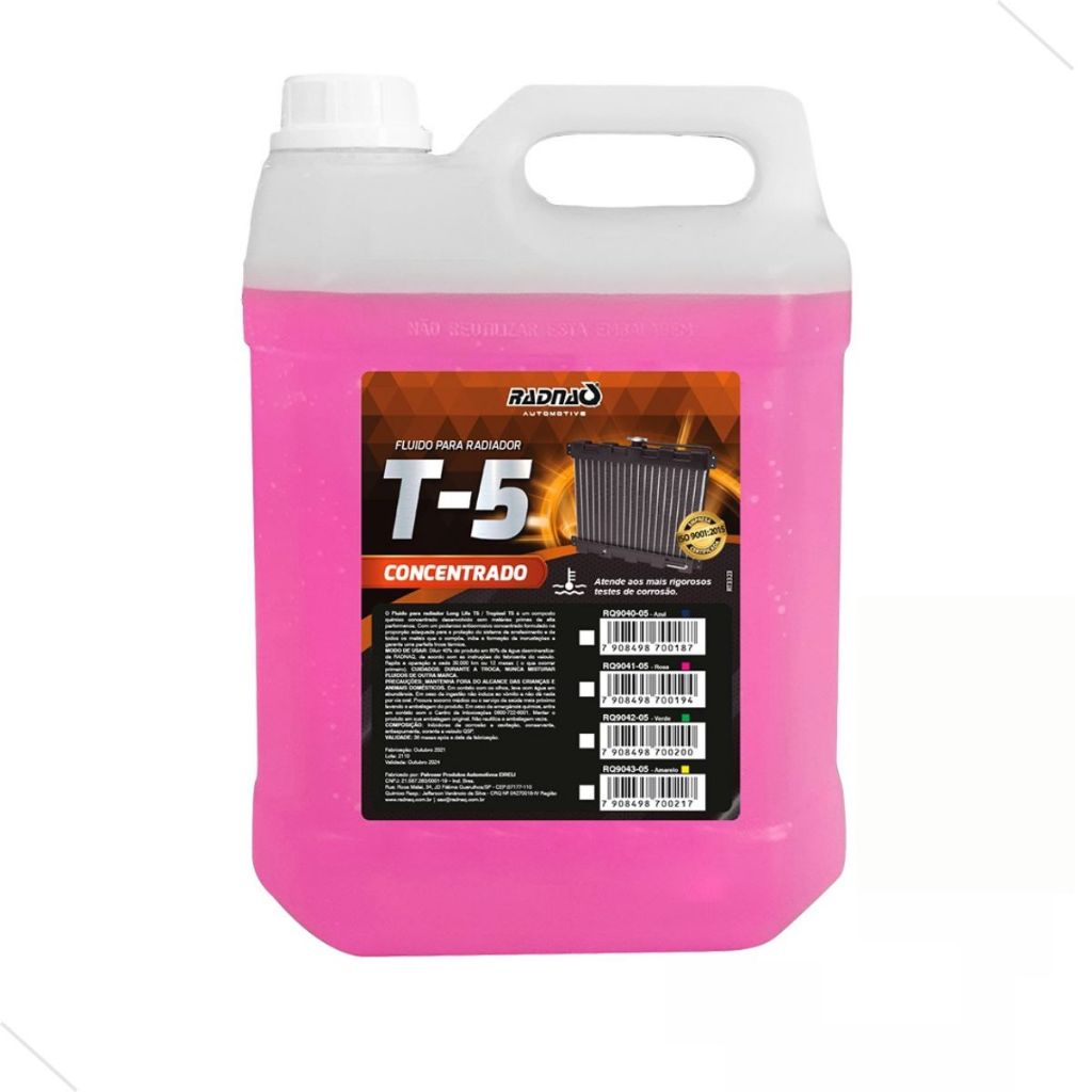 Aditivo Radiador Rosa T5 T-5 Long Life Tropical Galão 5 Litros Concentrado Radnaq - Spare Parts and Accessories for Vehicles