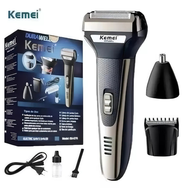 Barbeador KM6776 Recarregável Multifuncional 3 Em 1 Máquina barbeadora Portátil Multifuncional Kemei em Oferta na Shopee