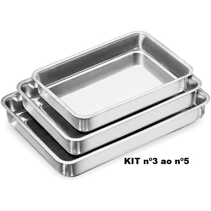 Jogo Kit 3 Assadeiras Forma de Bolo conjunto  Retangular Alumínio nº3 ao nº5