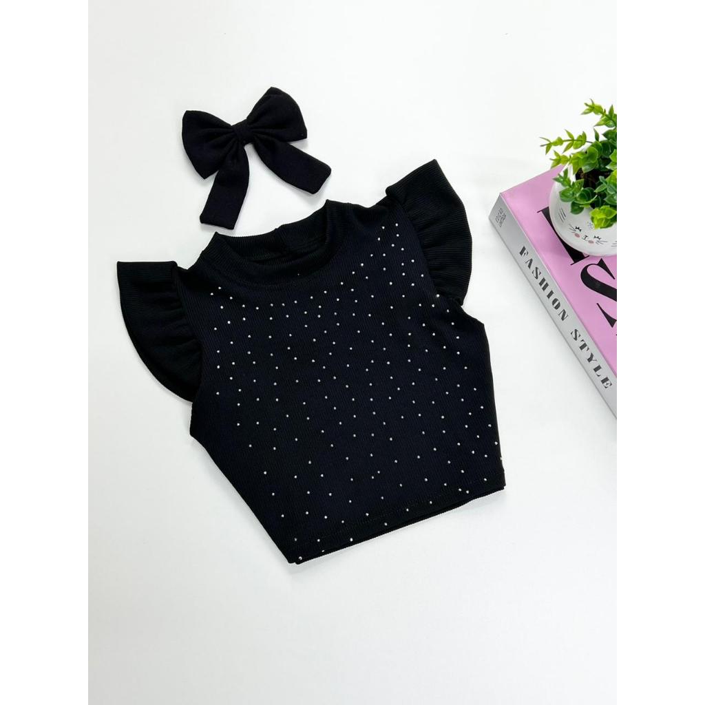 Blusa cropped de brilho infantil menina modinha Verão mini diva Blogueirinha — imagem 2 de 2