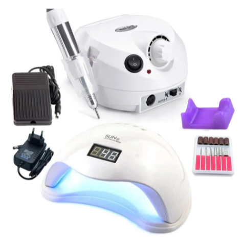Kit Profissional Motor Nail drill 50.000RPM + Cabine Sun 5 Alongamento de Unha Gel em Oferta na Shopee
