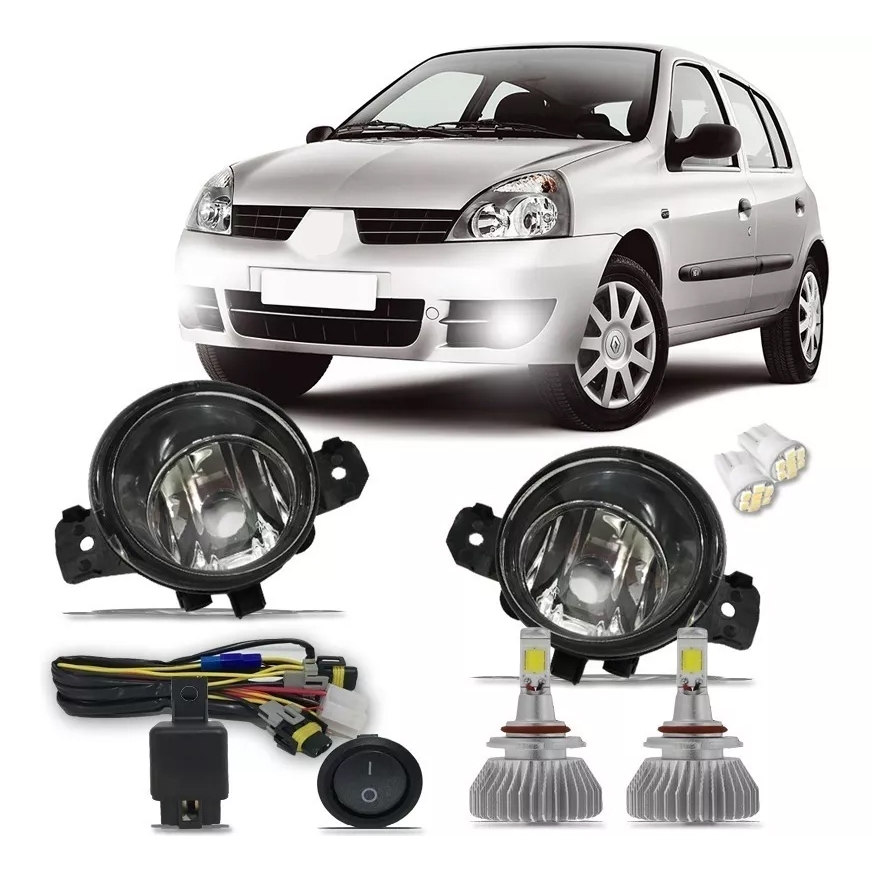 Kit Farol De Milha Renault Clio 04 05 06 07 2008 2009 2010 + Kit Super Led 6000k