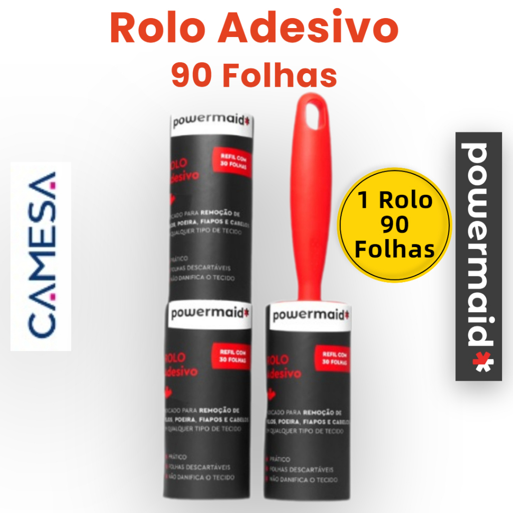 Rolo Adesivo Tira Pelos e Pó de Roupas com 90 Folhas Powermaid Camesa em Oferta na Shopee