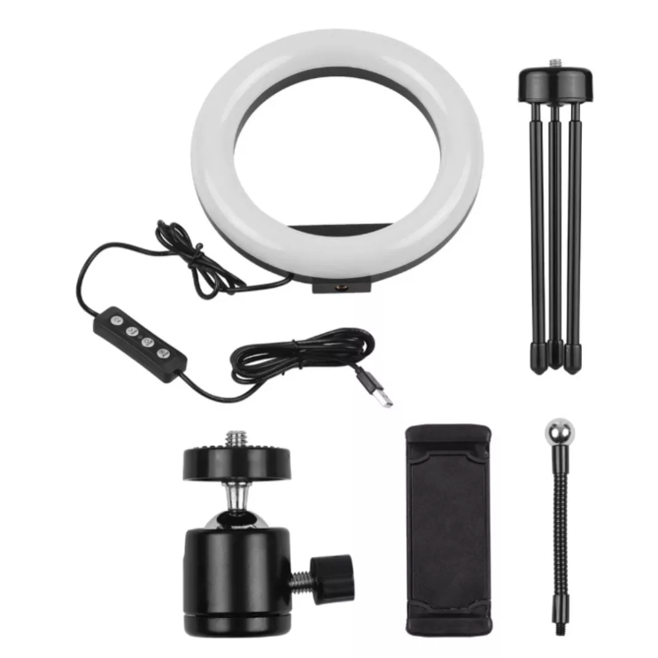 Ring Light Iluminador 8 Polegadas Tripé Com Suporte Celular Cor Da Estrutura Preto