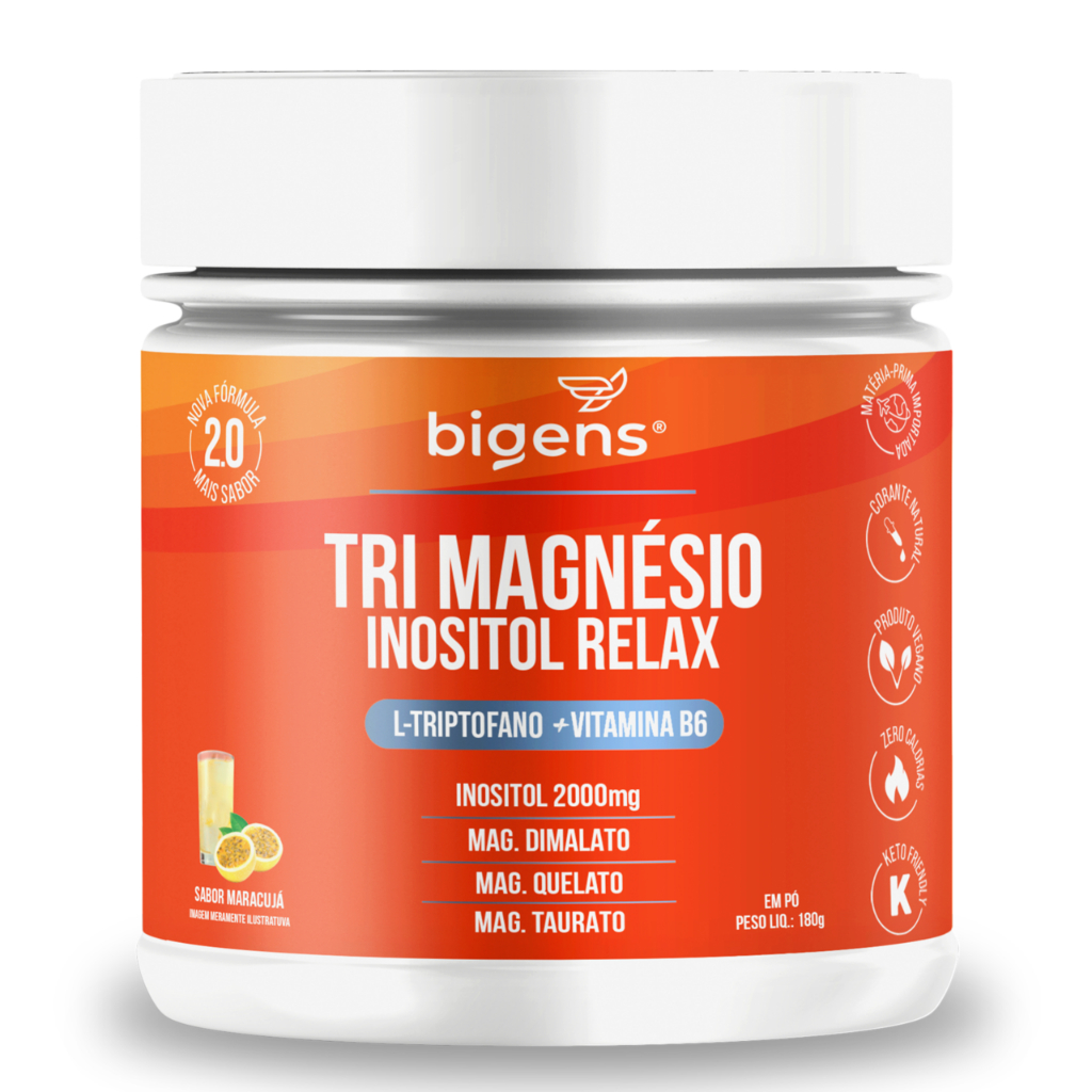 Tri Magnésio (dimalato, quelato, taurato) Inositol Relax, 180g, Bigens (Maracujá) em Oferta na Shopee