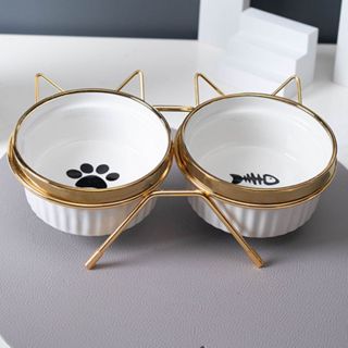 Comedouro duplo elevado ceramica Caes Gatos Pets persa em Oferta na Shopee
