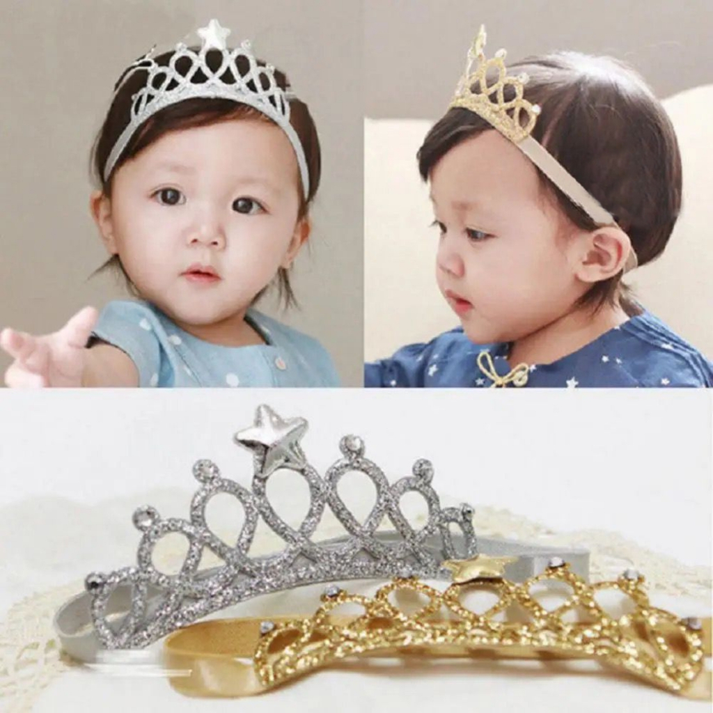 Tiara Coroa Infantil Estrela Enfeite Festa Strass Pedra Brilhante Faixa Elástica 13cm