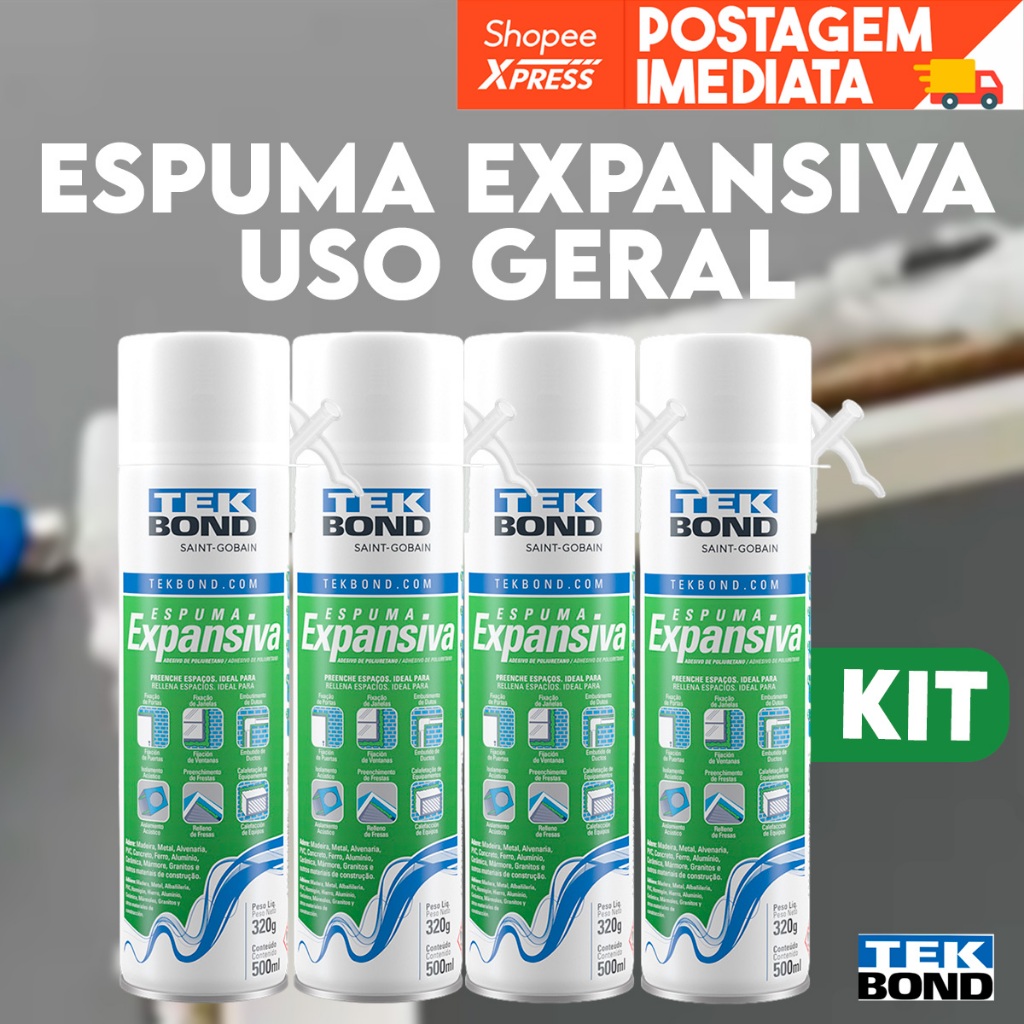 Kit 4 Espuma Expansiva Selante Universal 500ml 320g Tekbond