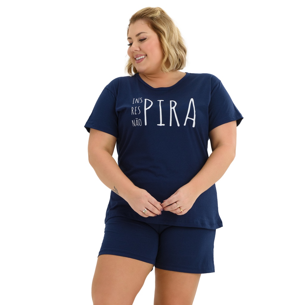 Conjunto Pijama Verão Feminino Plus Size Curve De Algodão Inspira Envio Imediato