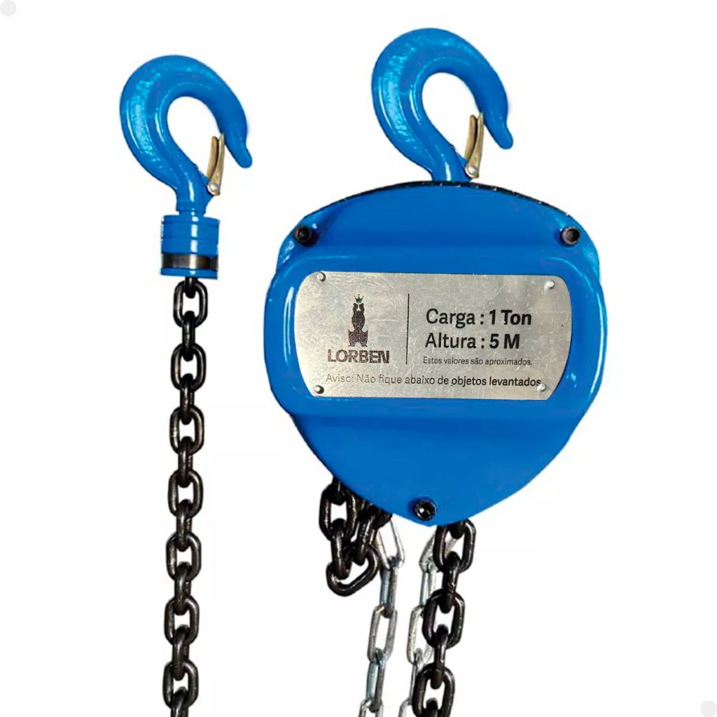 Talha Manual 1 Tonelada 1000 Kg Corrente 5 Metros Lorben