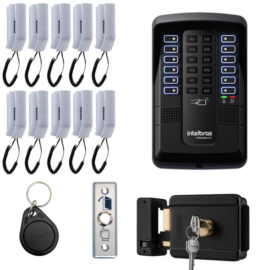 Porteiro Interfone Coletivo 10 Pontos Completo Intelbras com Fechadura e Tag