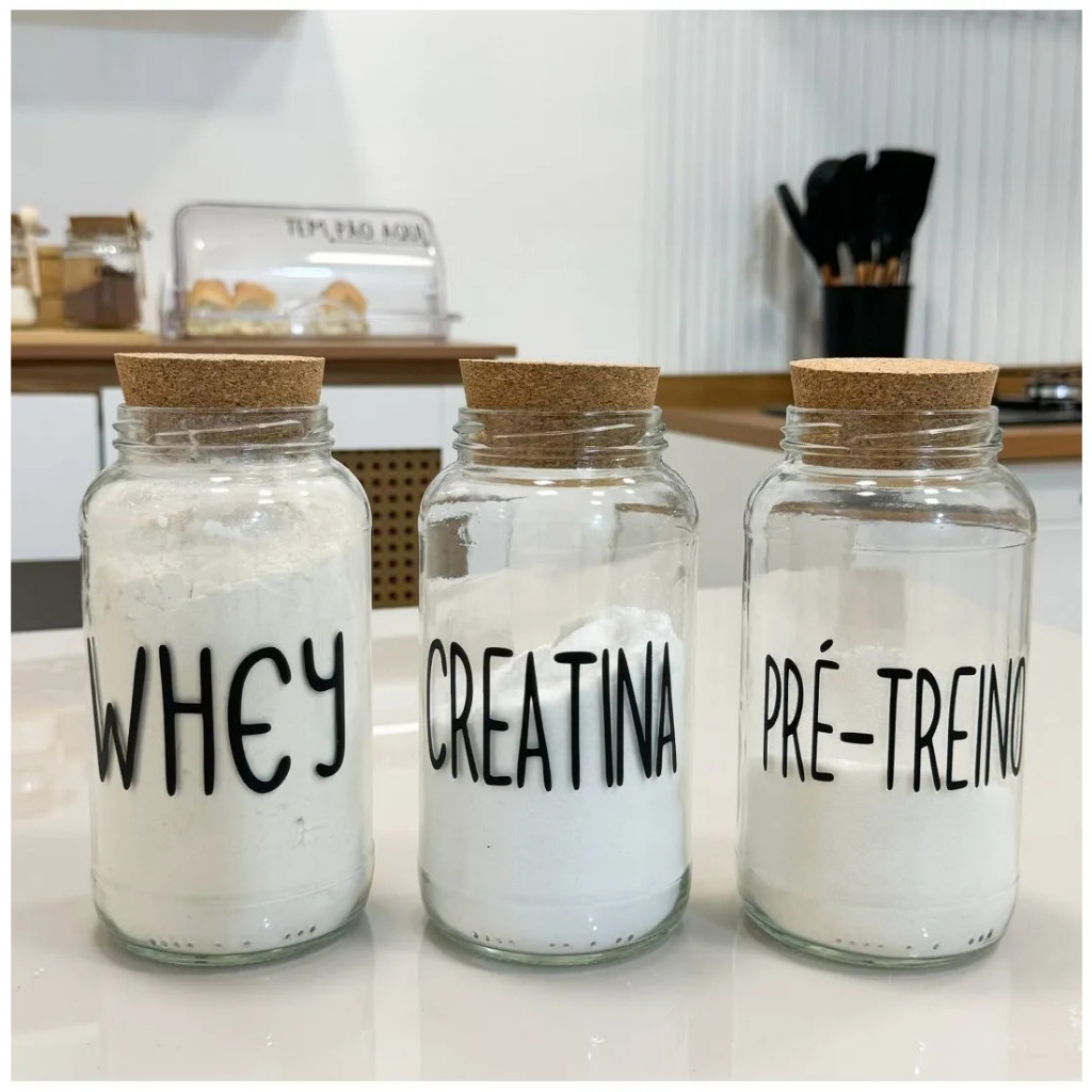 Kit potes de mantimentos - whey, creatina e pré-treino - pote hermético