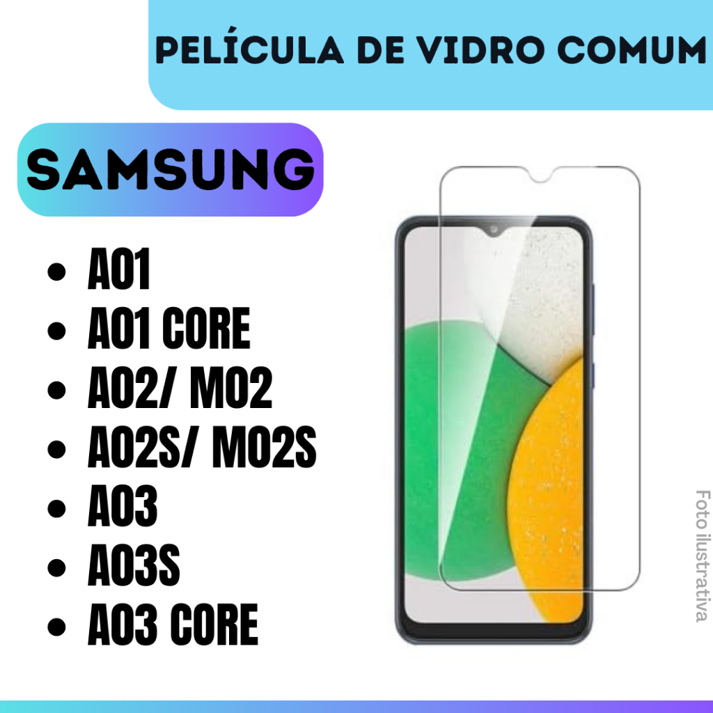 Película de Vidro Comum Para Samsung A01 / A01 Core / A02 /M02 / A02S /M02S / A03 / A03s / A03 Core