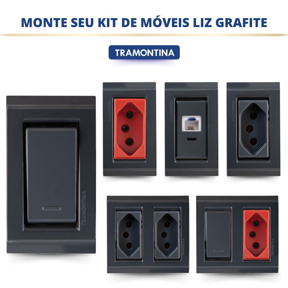 TOMADA E INTERRUPTORES EMBUTIR EM MOVEIS PLANEJADOS 10A, 20A PARA LIZ GRAFITE TRAMONTINA