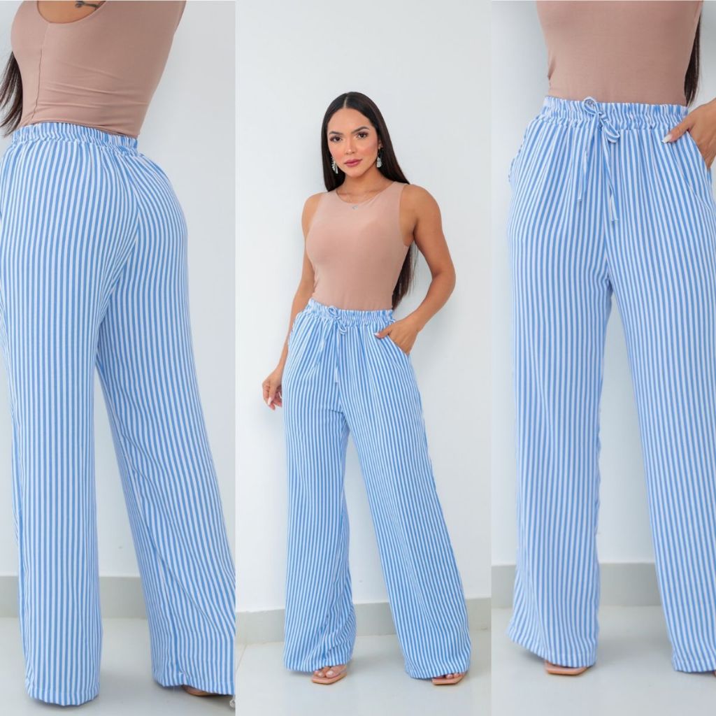 Calça Social Listrada Calca Listrada Feminina Calça Pantalona