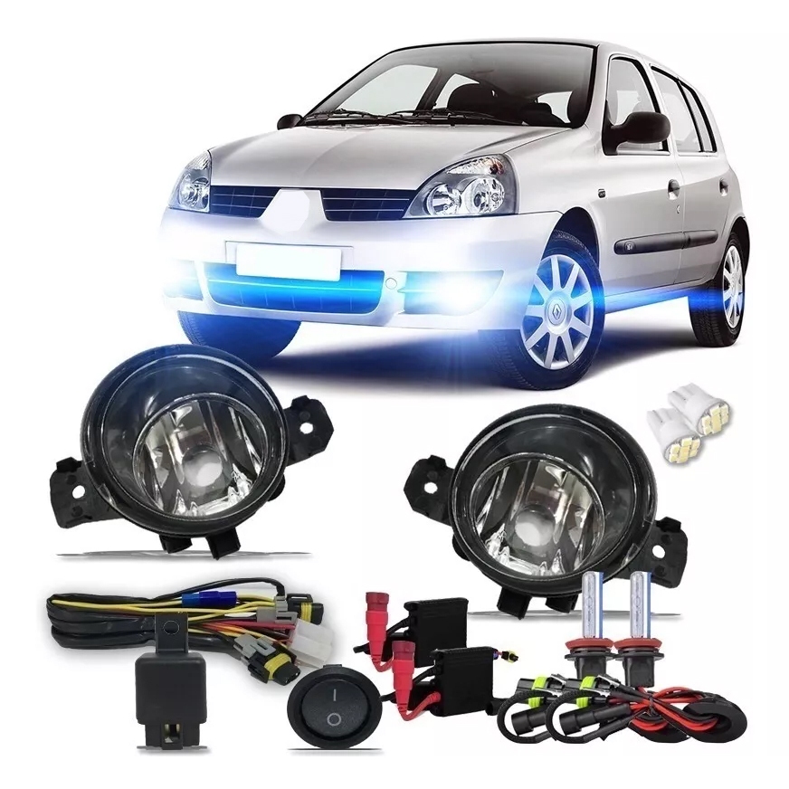 Kit Farol Milha Auxiliar Renault Clio 2004 2005 2006 2007 + Kit Xênon 8000k