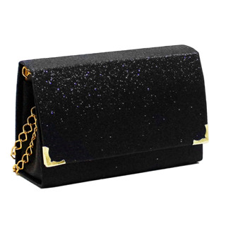 Bolsa De Mão Clutch Feminina Com Brilho Preto CM Shoes Alça De Corrente