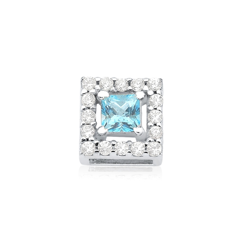 Pingente Feminino de Prata 925 Carrê Topázio Azul com Zircônias
