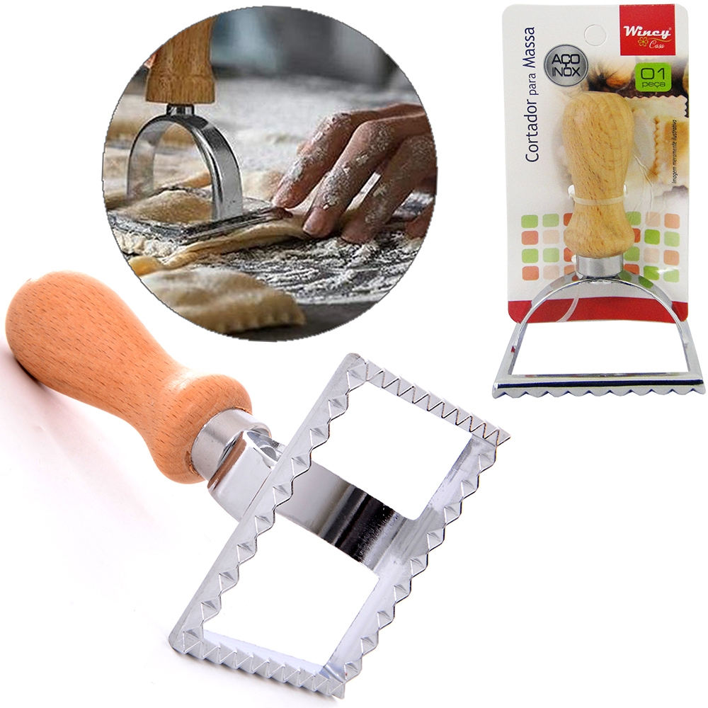 CORTADOR  PARA RAVIOLI MOLDE DE INOX PARA MASSAS CABO MADEIRA Italiano