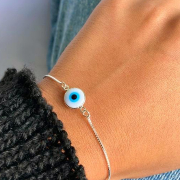 Pulseira Olho Grego Prata 925 Folheada Feminina Corrente Veneziana Olho Grego Azul Claro em Oferta na Shopee