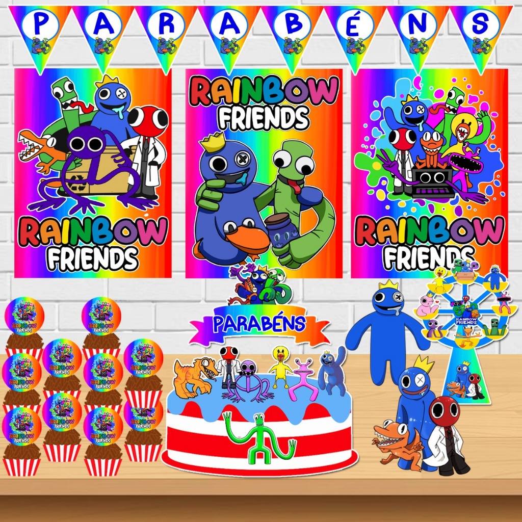 Kit Festa Rainbow Friends Game Só Um Bolinho 25pçs + Brind** Decoração Aniversario Festa Fácil Enfeite Mesa Lembrancinha