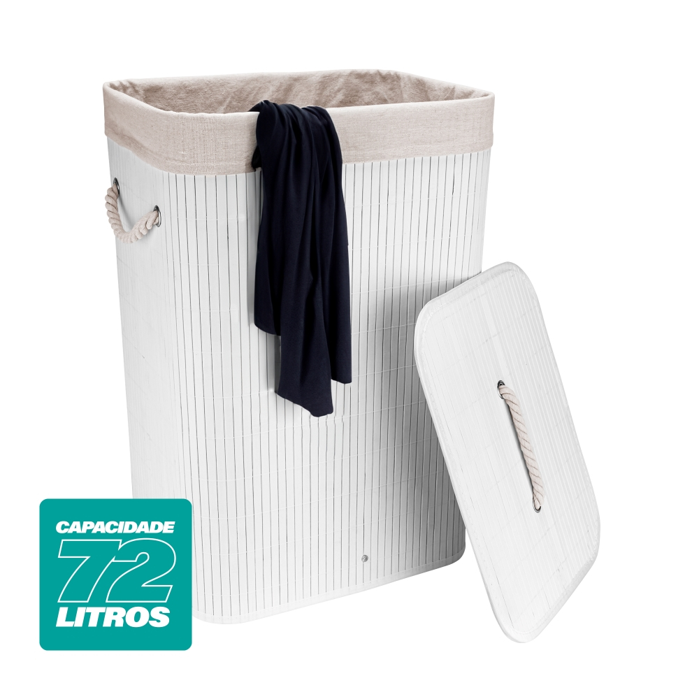 Cesto de Roupas Multiuso Roupeiro Bambu Retangular Artiko Pratic Organizador Com Tampa 72L em Oferta na Shopee