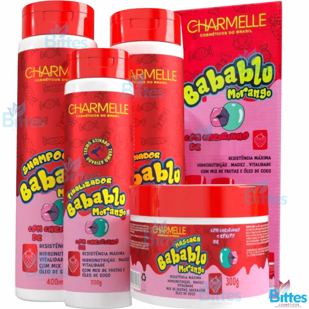 Kit babablu MORANGO Charmelle Cosméticos Cheirinho de Morango Hidratação Nutrição em Oferta na Shopee