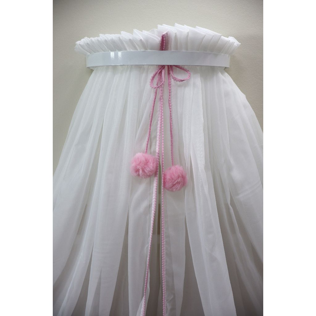 Mosquiteiro Para Dossel Voil Luxo Com Pompom Cortinado Para Berço SEM SUPORTE