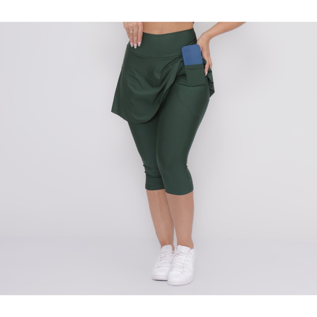 Calça Capri Fitness Moda Evangélica Com Bolso Caminhada Treinos
