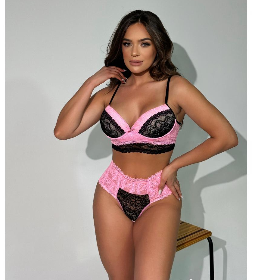 Conjunto De Renda Lingerie Sexy Sutiã Com Bojo Calcinha Fio CECILIA