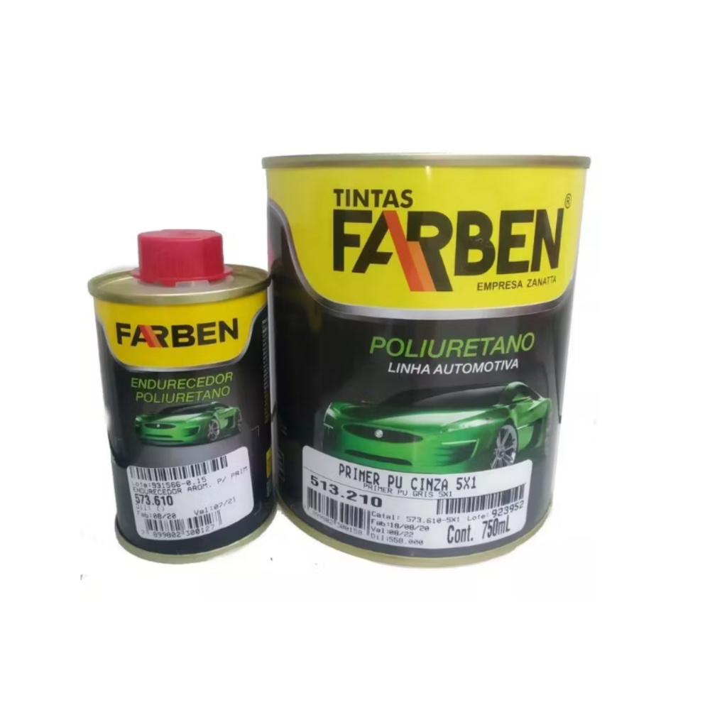 Kit Primer PU cinza 5x1 Automotivo Farben 900 ml + Catalisador