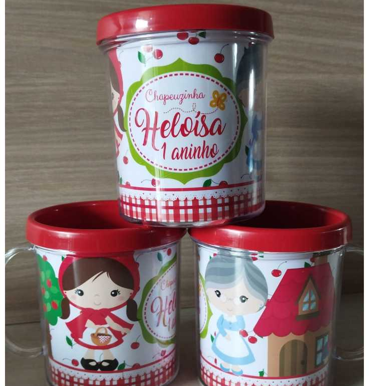 10 caneca acrílica personalizada para festa infantil lembrancinha CHAPEUZINHO VERMELHO