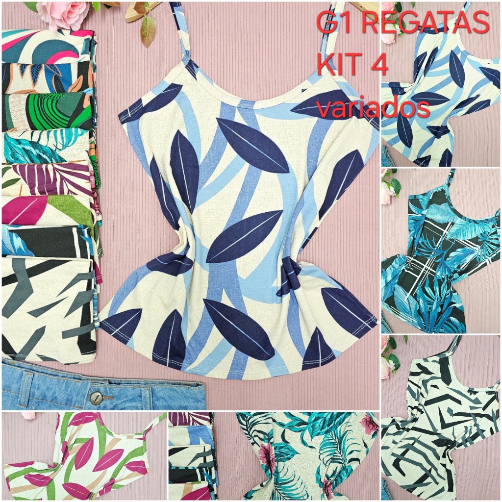 KIT4 Regata Alcinha  Básico MODA Feminina plus size G1-G2 estampas variados em Oferta na Shopee