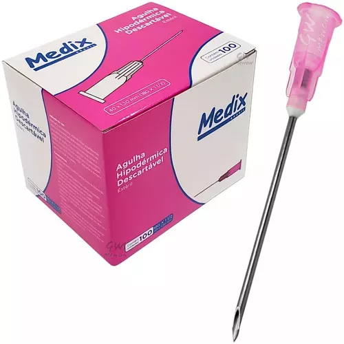 Agulha Hipodérmica Descartável Medix 40 x 1,20MM 18G - Caixa com 100 un Rosa