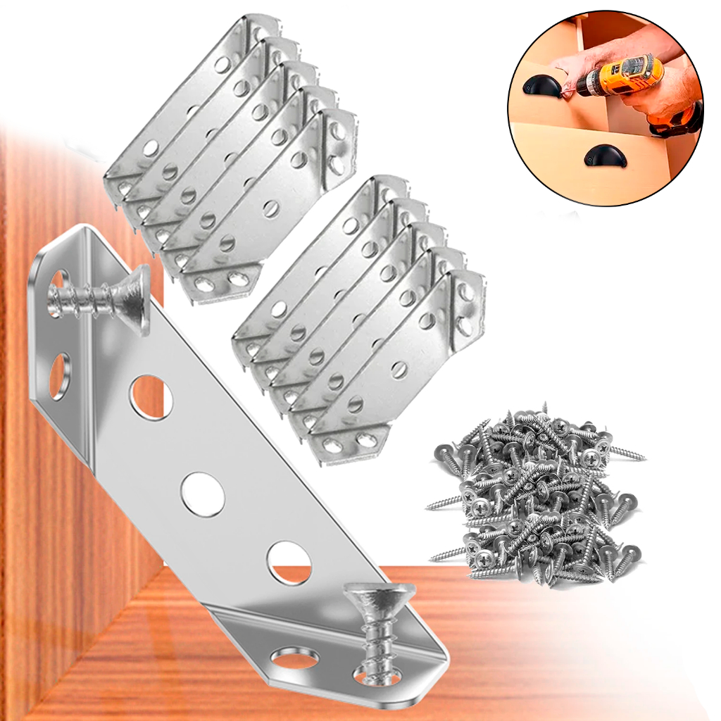 10 Peças Conector de Canto Para Móveis Forte Aço Inoxidável Quadrado Mão Francesa Utensílios Mobília Guarda Roupa Prata