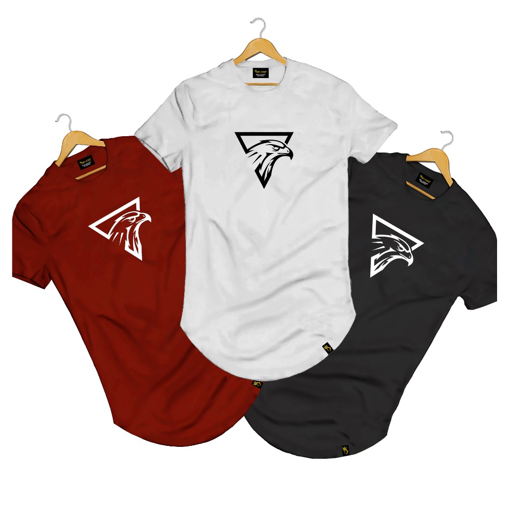 Kit 3 Camisa Camiseta Masculina Longline Aguia Patente Blusa Algodão StreetWear USA Bone Fitao