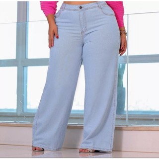 CALÇA JEANS WIDE LEG PLUS SIZE WID LEG PANTALONA 46 AO 56 CLARA LISA