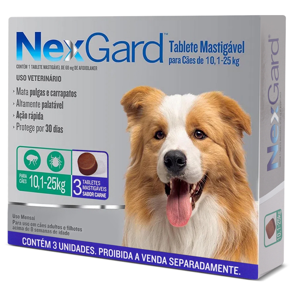 Nexgard 10 a 25kg com 3 Comprimidos Antipulgas e Carrapatos Para Cachorro em Oferta na Shopee
