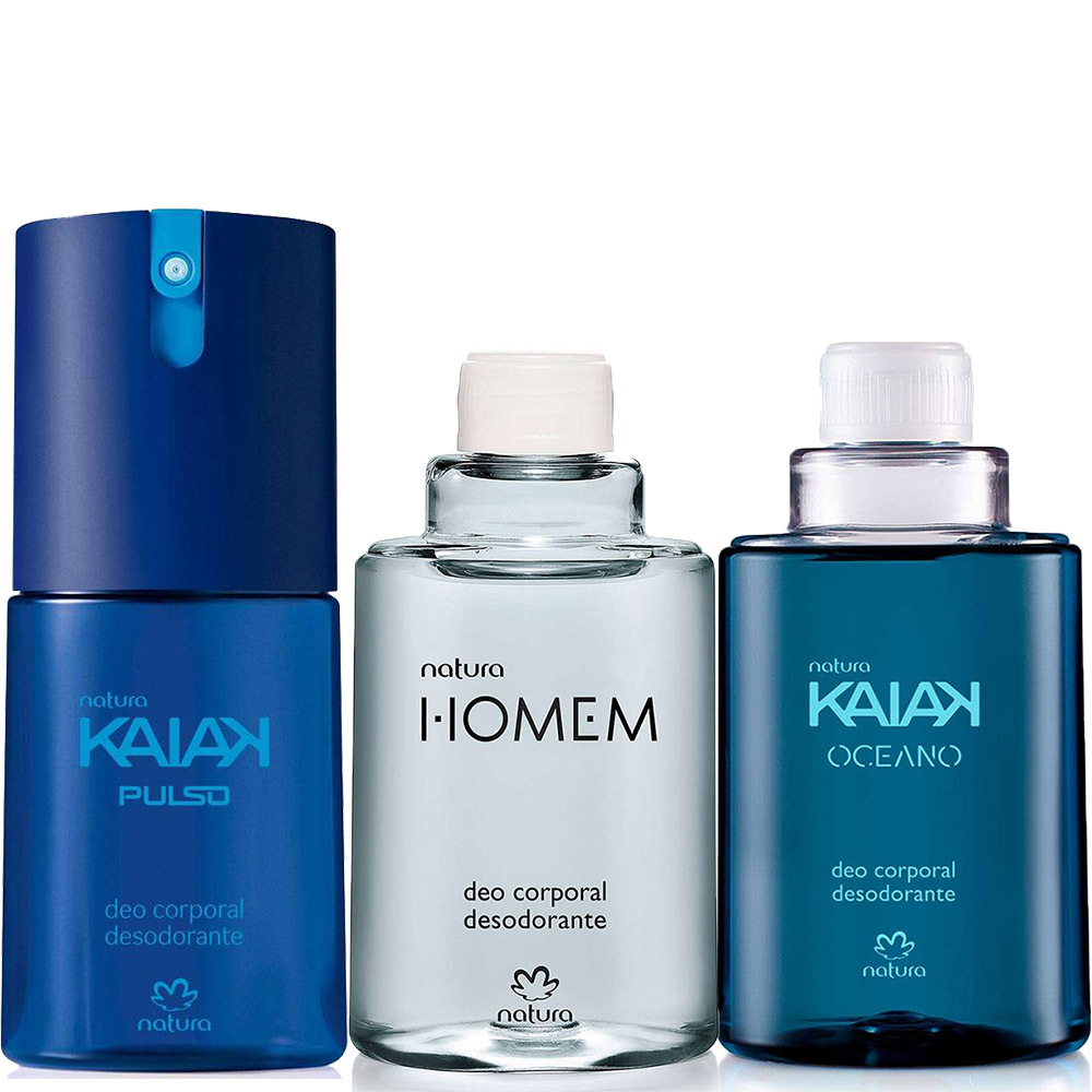 Kit Deo Corporal Desodorante Spray Kaiak Pulso Refil Kaiak Oceano Homem Tradicional 100ml Masculino Natura