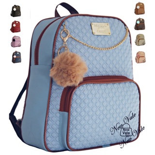 Mochila Feminina Bolsa Mochilinha Moda Blogueira com Detalhes Exclusivo + Chaveiro Pompom