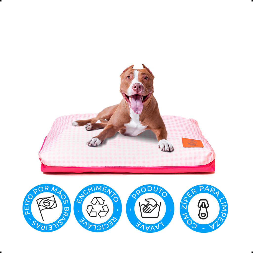 Cama Almofada Pet Para Cachorros E Gatos Pets Vichy Rosa 95x75 Tamanho M Linda, Resistente e Lavável