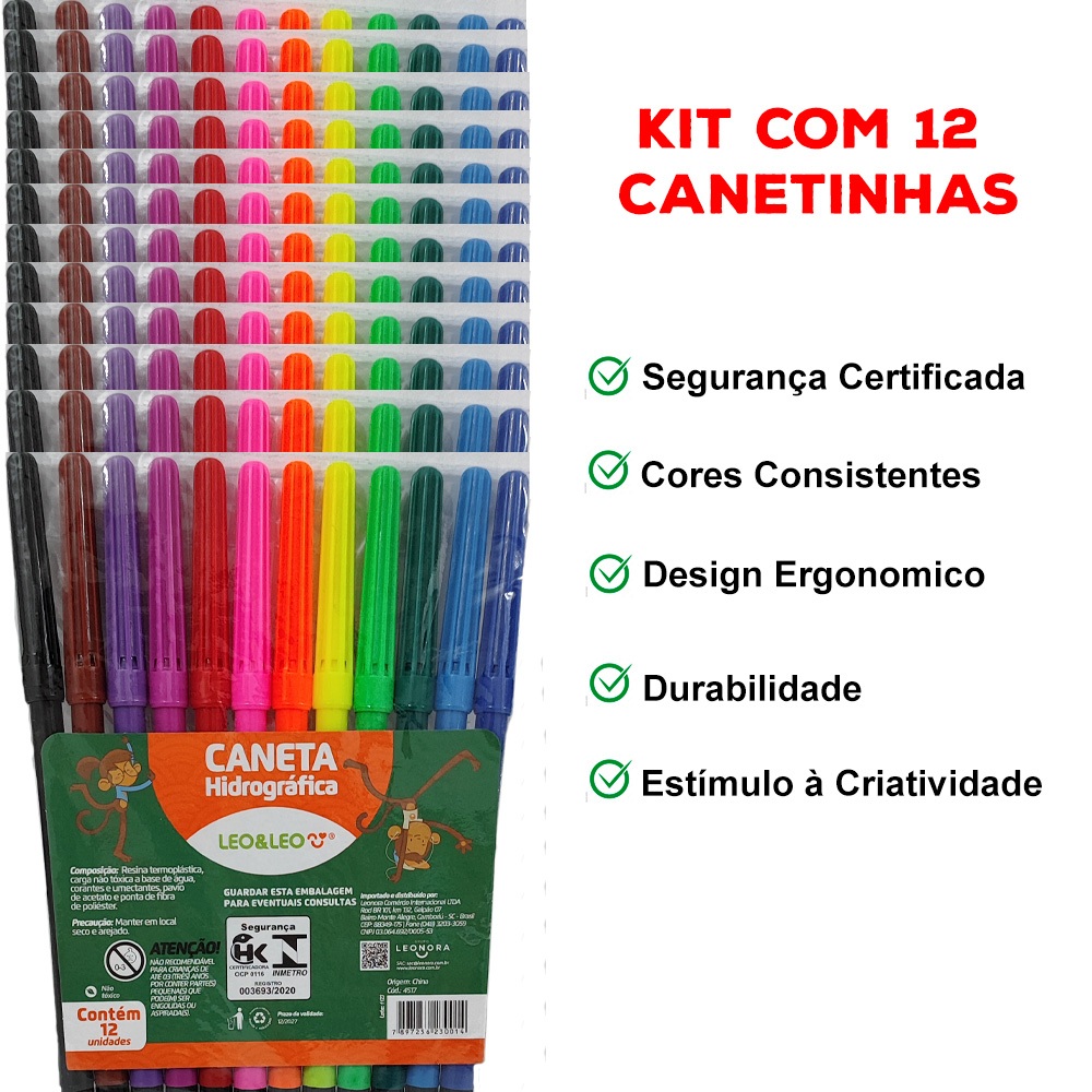 Canetinha Hidrografica Escolar Hidrocor Leo E Leo 12 Estojos Com 12 Cores em Oferta na Shopee