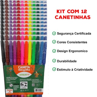 Canetinha Hidrografica Escolar Hidrocor Leo E Leo 12 Estojos Com 12 Cores em Oferta na Shopee