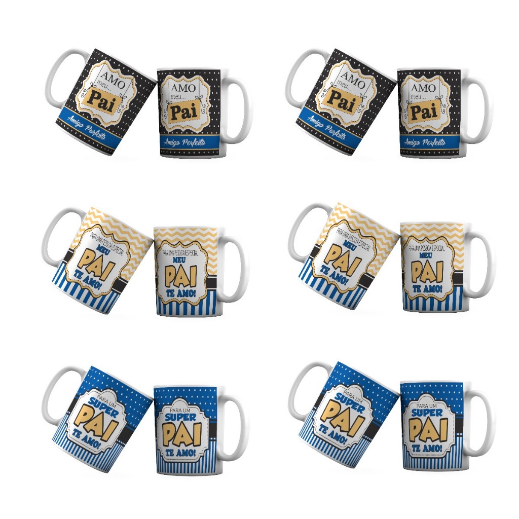 Kit 10 Canecas de Porcelana 300ml Dia dos Pais
