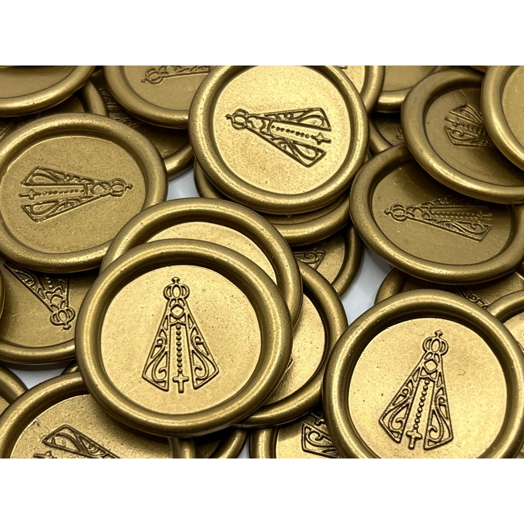 Kit 60 Lacres De Cera Nossa Senhora Ouro Velho Metalizado
